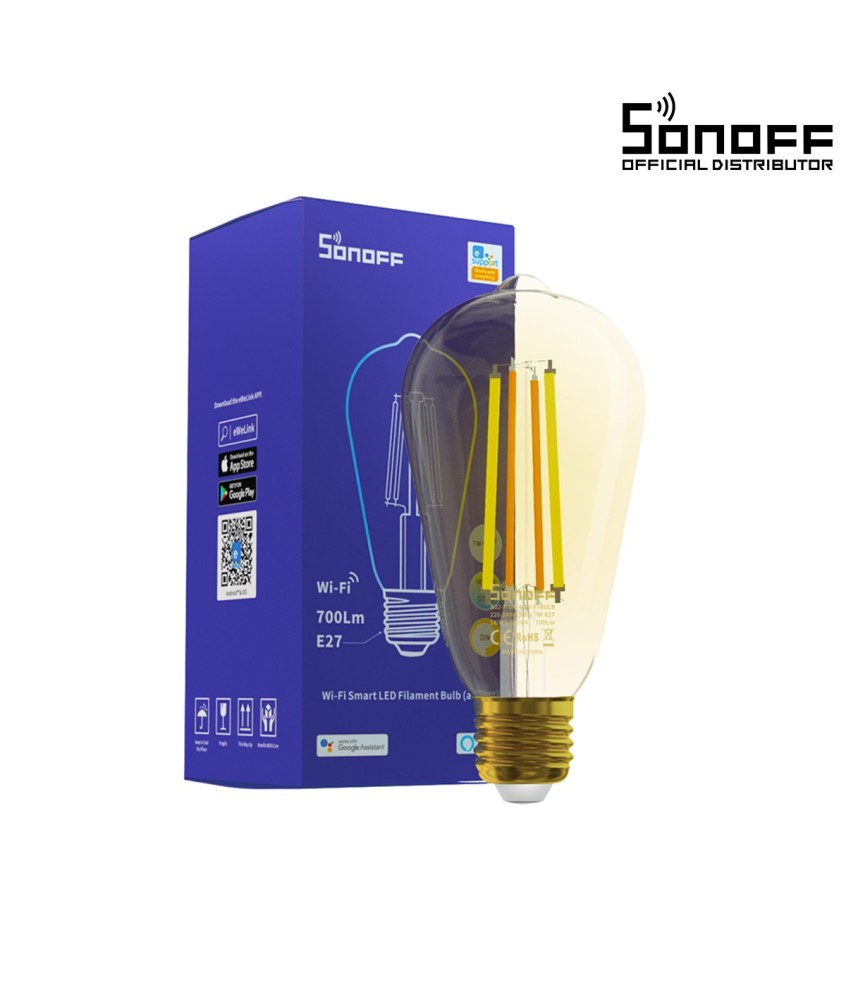 GloboStar® 80028 SONOFF B02-F-ST64-R2 - Wi-Fi Smart LED Filament Bulb E27 ST64 7W 700lm AC 220-240V CCT Change from 1800K to 5000K Dimmable